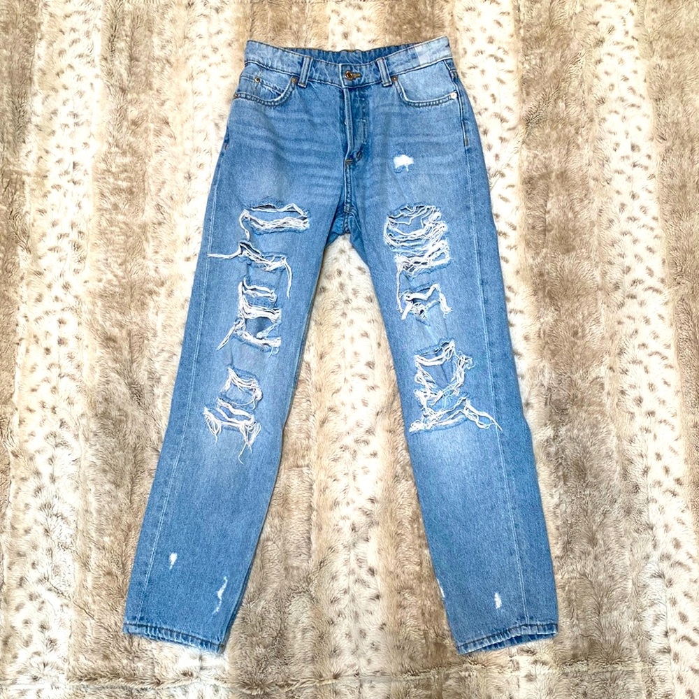 H&M (& Denim) Boyfriend Ripped Jeans, size 2